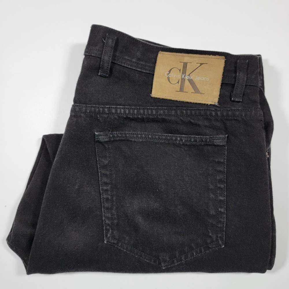 VTG Calvin Klein Men's Denim Black Jeans Leather‎ Tab 38x28 Made in USA